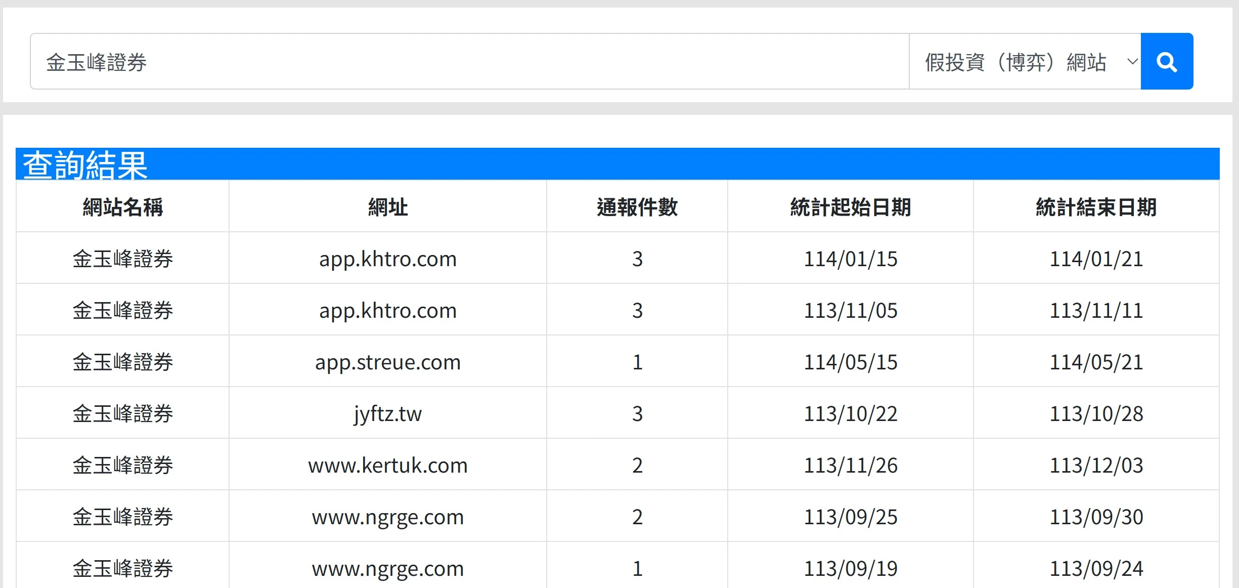 165搜尋金玉峰證券結果